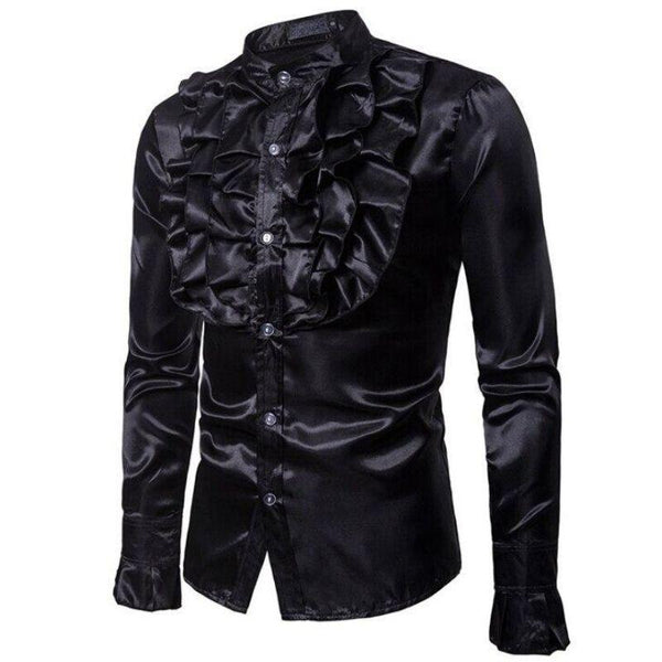 chemise satin noir homme