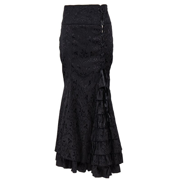 Jupe Longue Gothique Noire Pour Femme - Style Asymétrique Avec Volants - Inspiration Renaissance, Punk, Y2K