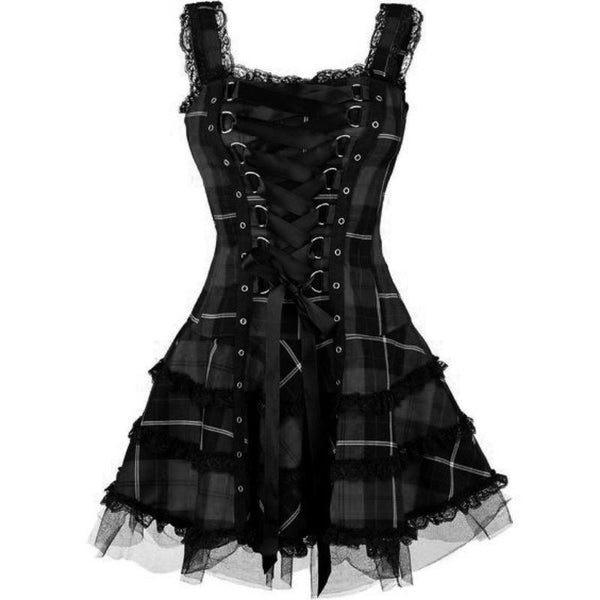 robe gothique noire à carreau style écossais