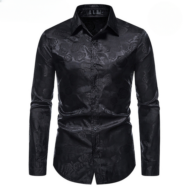 chemise noir a fleur homme
