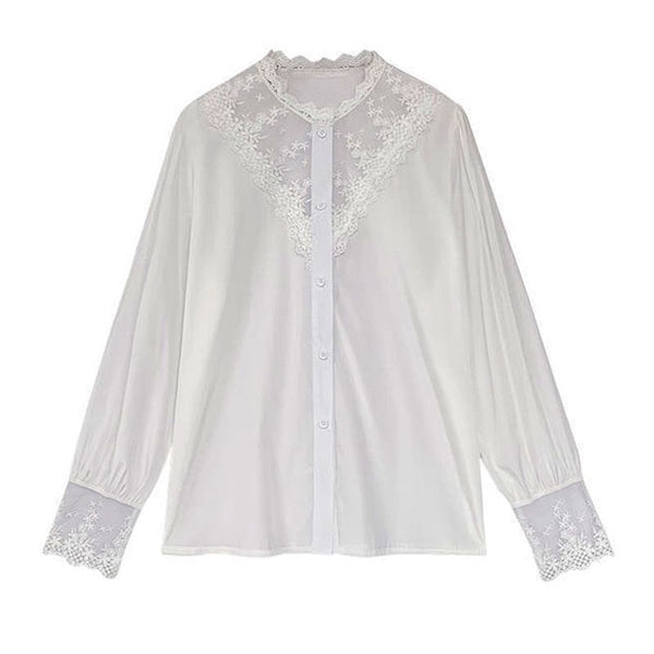 blouse blanche dentelle manche longue