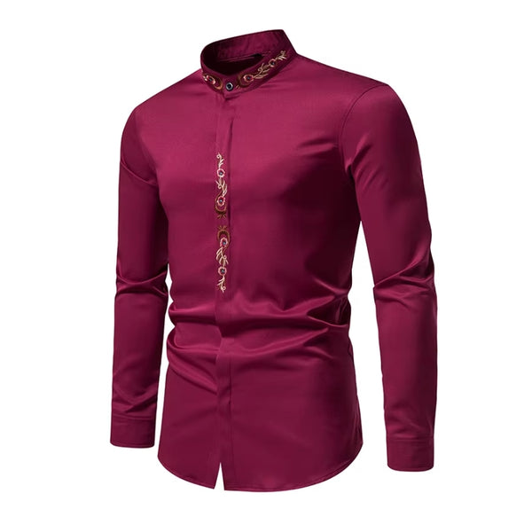 Chemise à Col Mao Brodée