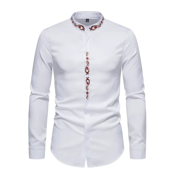 Chemise à Col Mao Brodée