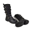 Bottes steampunk en PU homme, paire vue de profil avec semelle crantée