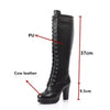 Guide des dimensions des bottes victoriennes : hauteur tige 37 cm, talon 9,5 cm, cuir de vache et simili PU