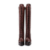 Paire de bottes victoriennes a lacets en cuir marron, vue de face