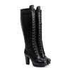 Bottes victoriennes a lacets en cuir noir pour femme, vue de face