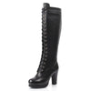 Bottes victoriennes a lacets en cuir noir pour femme, vue de cote