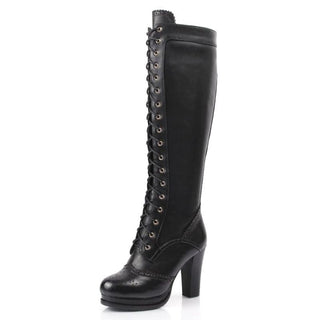 Bottes victoriennes a lacets en cuir noir pour femme, vue de cote