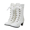 Bottines Steampunk Victoriennes à lacets blanches, vue de face