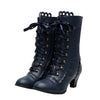 Bottines Steampunk Victoriennes à lacets bleu marine, vue de face