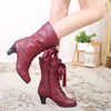Bottines Steampunk Victoriennes à lacets bordeaux, vue profil talon