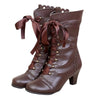 Bottines Steampunk Victoriennes à lacets marron chocolat, vue de face