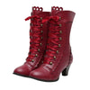 Bottines Steampunk Victoriennes à lacets rouge bordeaux, packshot studio