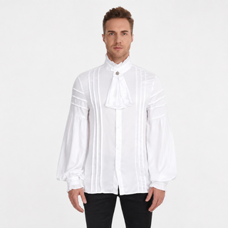 Chemise steampunk homme à jabot blanche portée de face par un mannequin