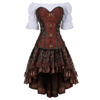 Costume steampunk corset marron pour femme, vue de face