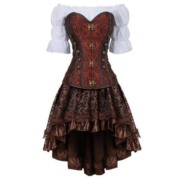 Costume steampunk corset marron pour femme, vue de face