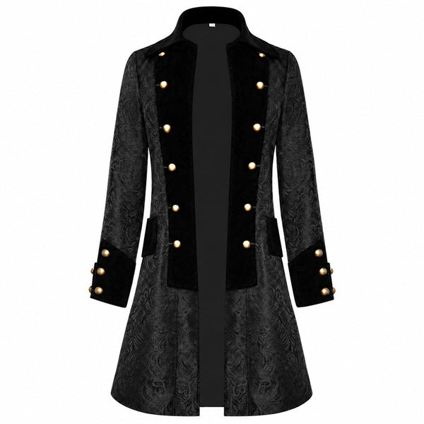 Veste Steampunk Homme Victorienne - packshot face, jacquard noir et velours