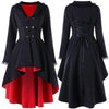 Veste longue style victorien pour femme, noir et rouge, vues de face et de dos
