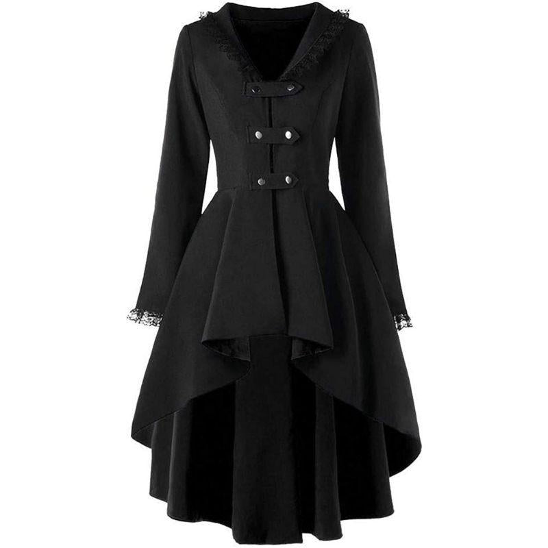 Veste longue style victorien pour femme, coloris noir, vue de face