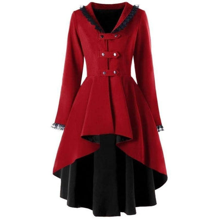 Veste longue style victorien pour femme, coloris rouge, vue de face