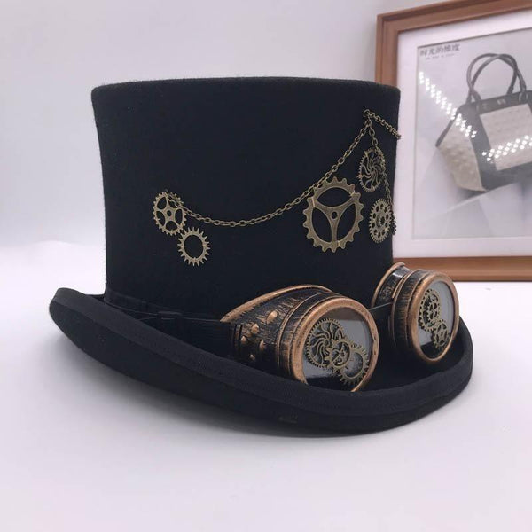Chapeau Steampunk Pour Femmes - Haut De Forme Avec Lunettes - Festival, Cosplay, Fête Costumée