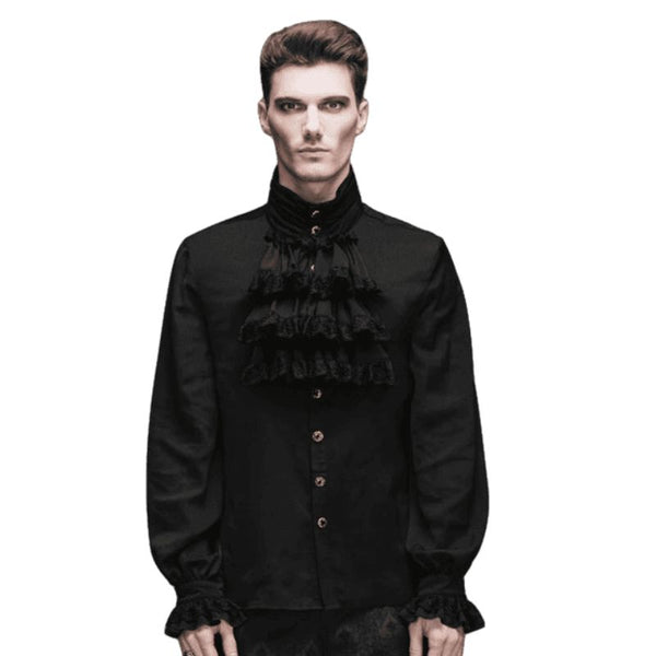 Chemise à Jabot Noire Homme