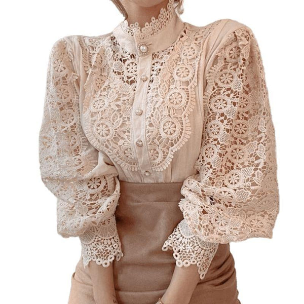 chemisier dentelle col montant