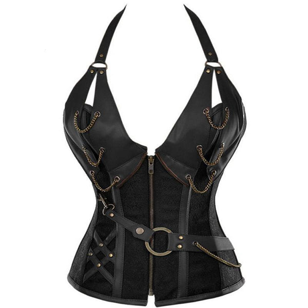 Corset Steampunk Femme Médiéval - Bustier Lacé Arrière, Armature Acier, Simili Cuir - Grandes Tailles (jusqu'à 7XL) Pour Costume, Cosplay, Soirée