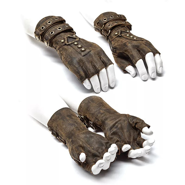 Gants Steampunk Demi-doigts En PU Cuir - Style Punk Rock, Unisexe, Pour Concerts, Cyclisme, Cosplay - 13