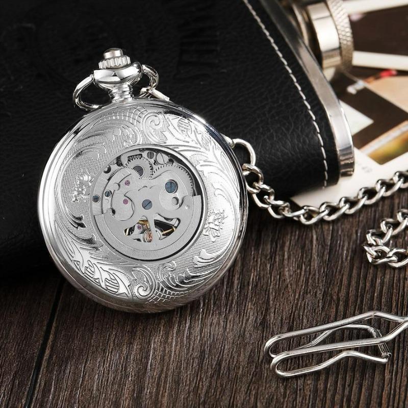 OWOHYG Montre De Poche Mécanique Squelette Bronze - Montre Gousset Automatique Rétro Avec Chaîne - Style Steampunk Vintage