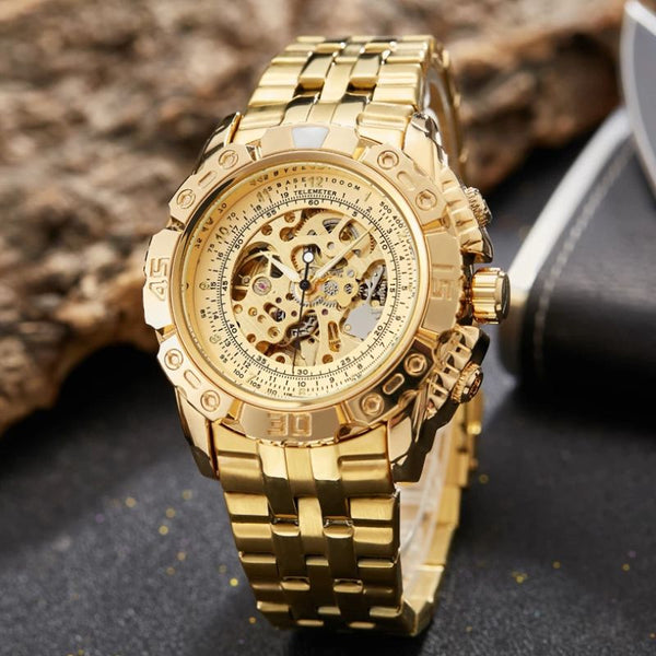 Montre MOONIC Squelette Automatique Homme – Doré Acier Inoxydable – Neuve Sans Étiquette