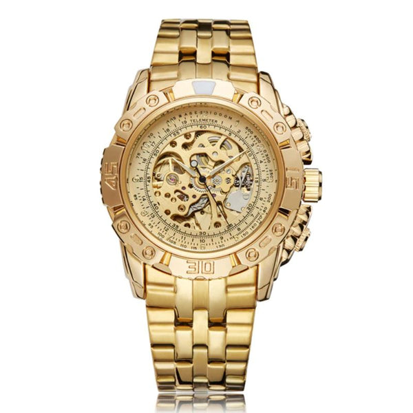 montre squelette homme doré