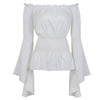 Chemise Renaissance Femme blanche vue de face, manches évasées et taille smockée