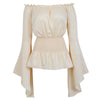 Chemise Renaissance Femme écru vue de face, col Bardot et manches évasées