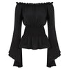 Chemise Renaissance Femme noire vue de face, col Bardot et manches évasées