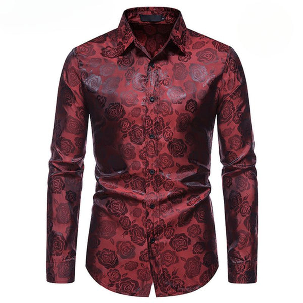 chemise rouge à fleur homme