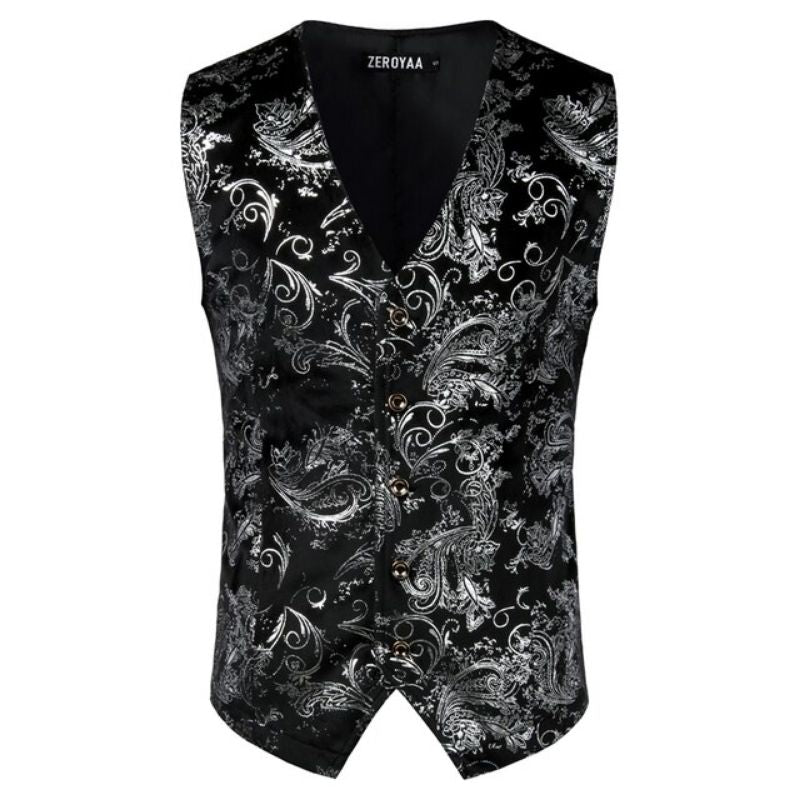 Gilet Costume Homme Imprimé Argenté vue avant