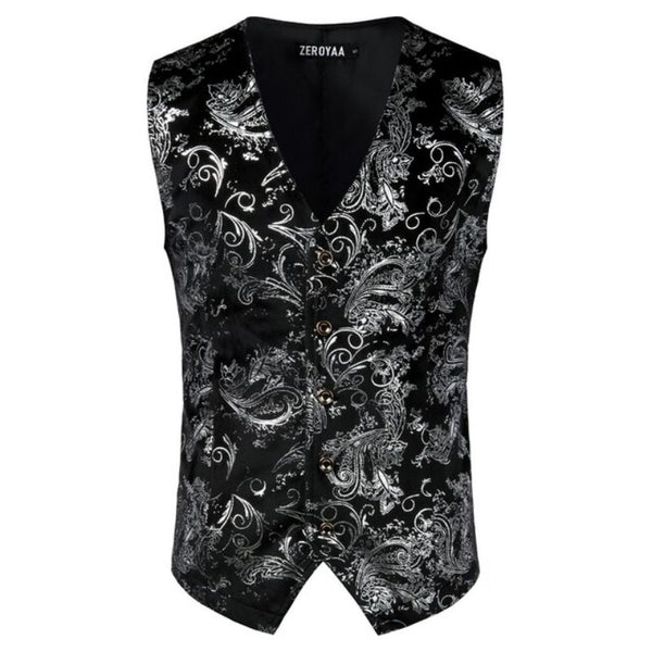 Gilet Costume Homme Imprimé Argenté vue avant