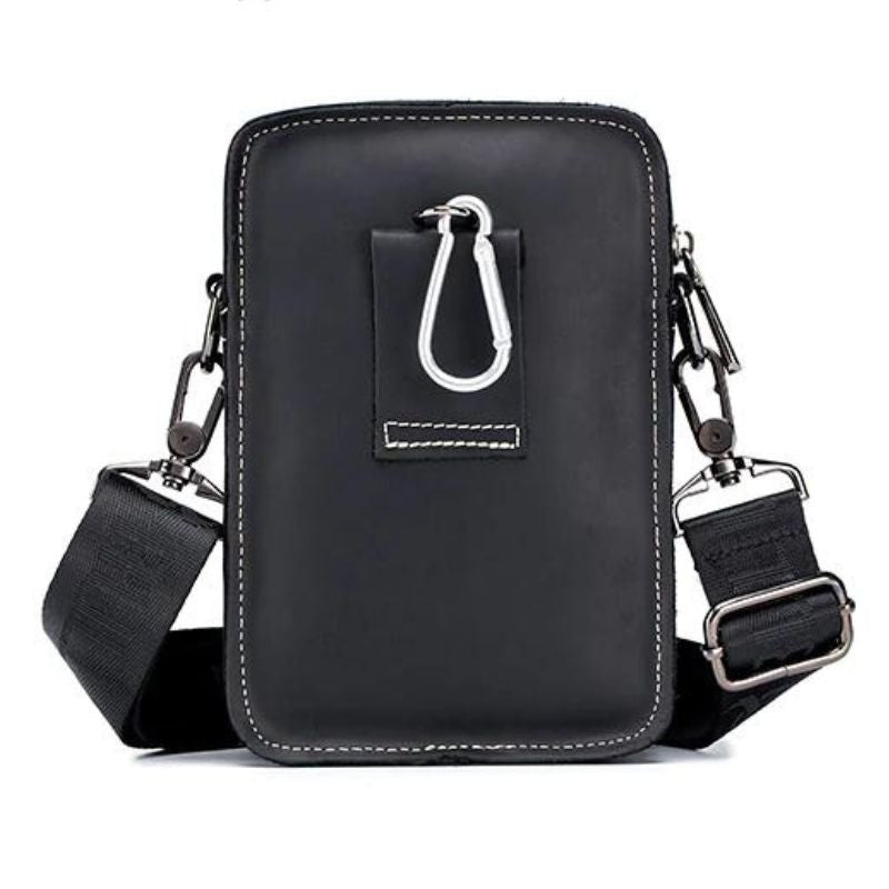 Sacoche Homme En Cuir Vachette - Bandoulière Réglable 20x16,5x5cm - Poches Zippées